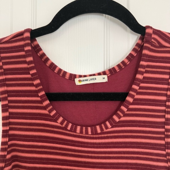 Marine Layer Medium Lexi Rib Daytime Midi Dress in Ruby Wine Multi Stripe - Picture 5 of 11